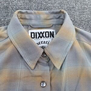 Dixxon‎ Flannel Company Womens Shirt Plaid Generations Gray Gold Pearl Snap